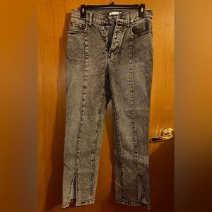 SO juniors super high rise straight leg button fly jeans, black, size 5/27